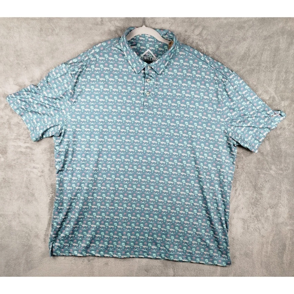 Burlebo Polo Shirt Mens 2XL Green Beach Cruise Print‎ Short Sleeve Palm Trees